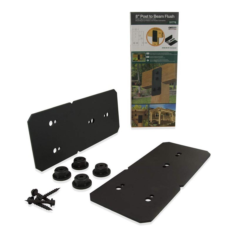 OZCO Ironwood 8" Post to Beam Flush Connector Heavy Duty Black Powder-Coated Steel Bracket for Wood Posts, Outdoor Beam Braces, Corner Brackets, Flush Brackets for Wood and Aluminum, 2-Pack, 51776 - Image 2